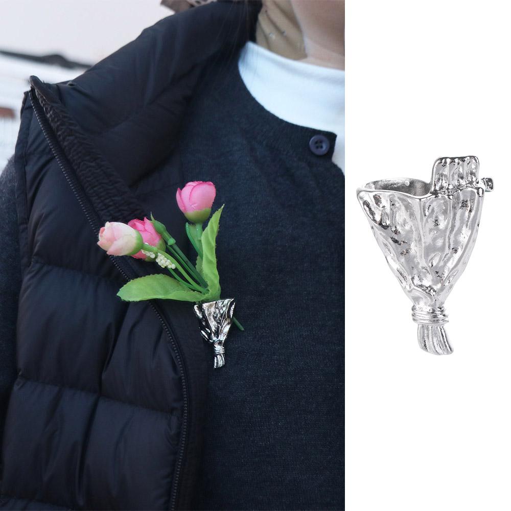 Zinc Zinc Alloy Wearable Flower Bouquet Clip Silver Gold Brooch Temperament Flower Brooch  Decoration