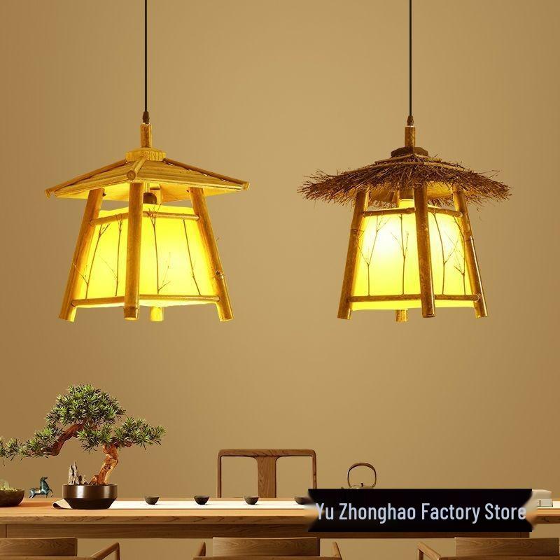 Retro Bamboo Pavilion Chandelier: Creative Chinese Style for Tea Rooms, Corridors, and Outdoor Spaces.