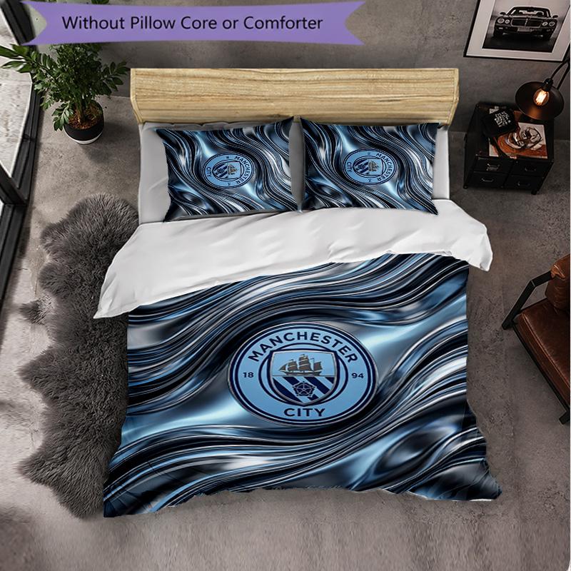 Manchester City Pattern 3 Pieces Bedding Set Soft Microfiber Duvet Cover with Pillow Cases for Bedroom