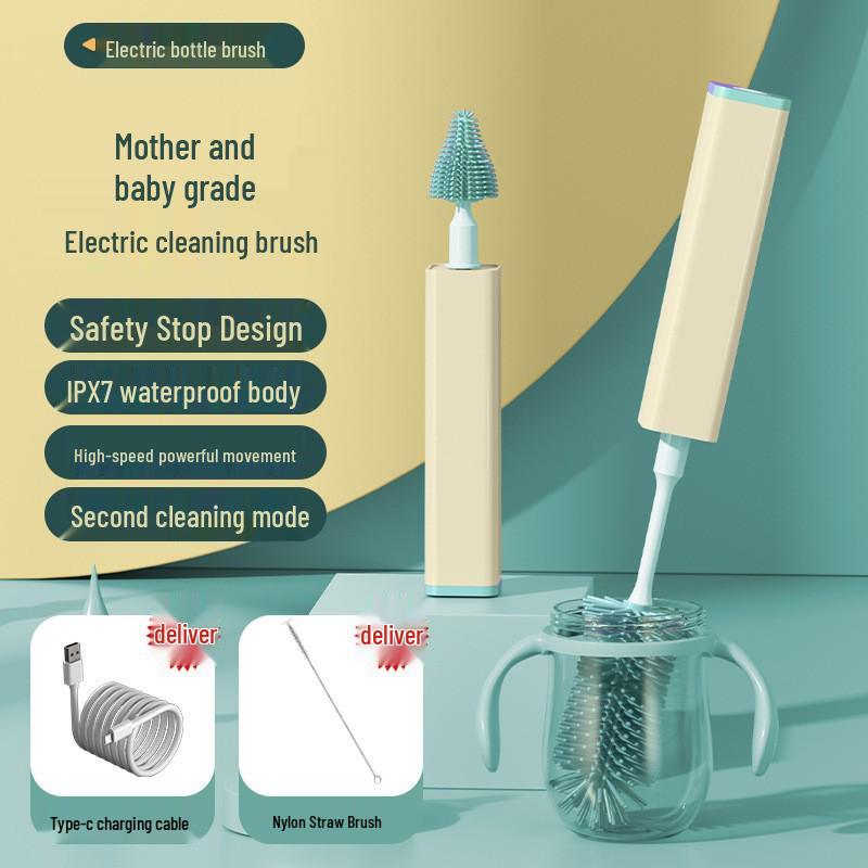 Долговечная электрическая щетка для чистки детских бутылочек с щетиной из пищевого материала для мощной и эффективной очистки - незаменимая вещь для мам и малышей.