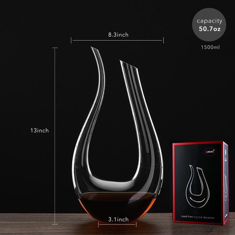 Glass U Shape Classic Decanter, Crystal Glass Home Bar 1.5L Lead-free Crystal Glass, Hand-blown Red Wine Decanters Carafe