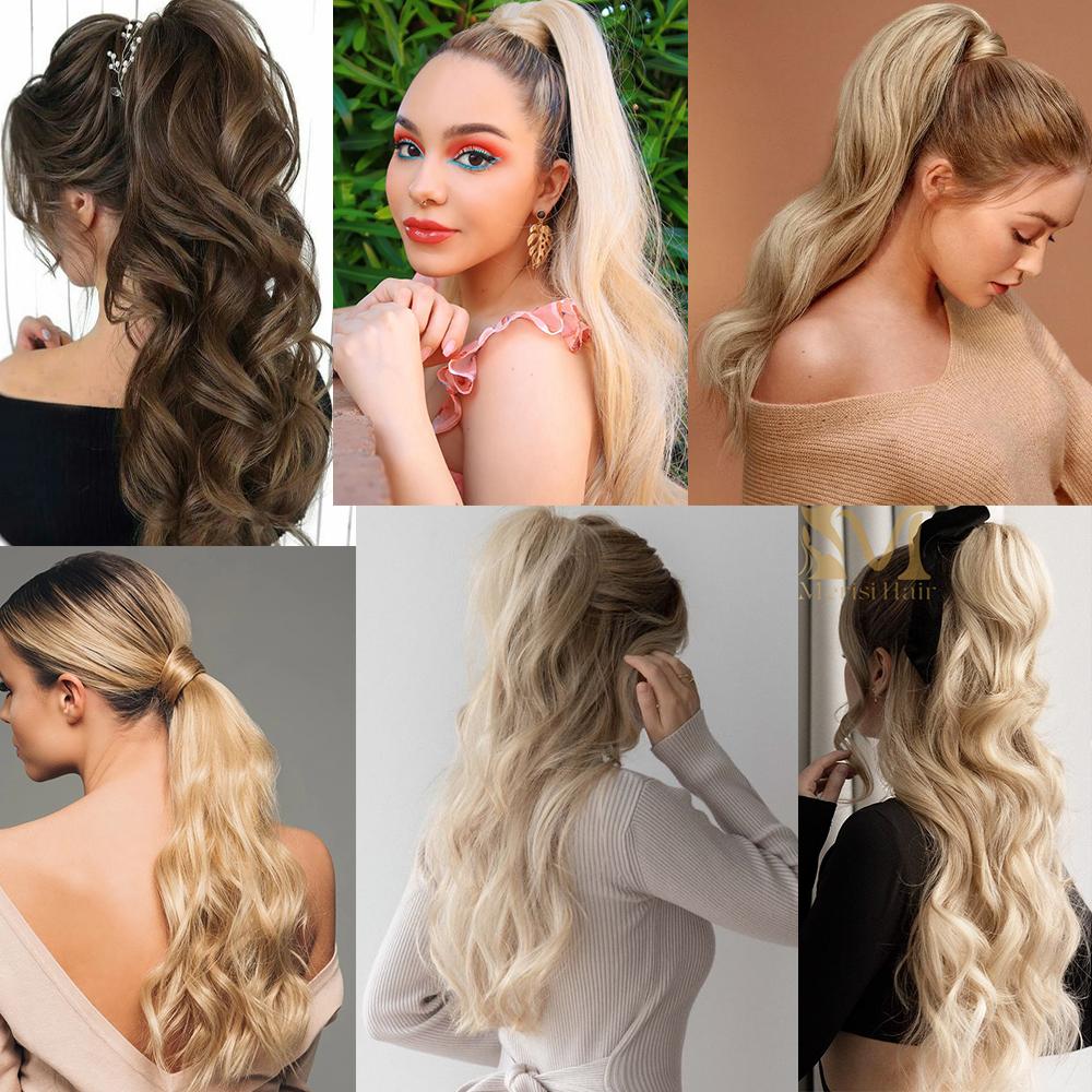 LISI HAIR Синтетические 22-дюймовые длинные волнистые заколки в хвосте для наращивания волос, блондинка, черный натуральный кусок волос