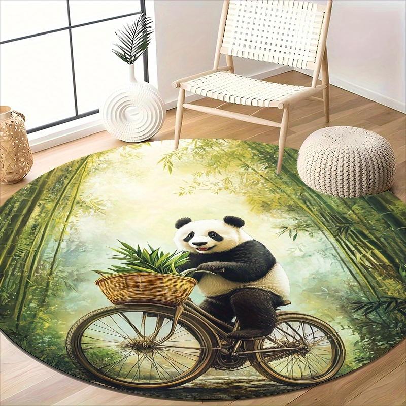 Panda riding a bicycle style Flannel-printed round floor mats are slip-resistant Suitable for living room terrace garden carpets