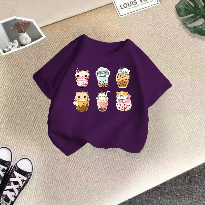 Children's casual short-sleeved t-shirt - Summer Boys' and Girls' Casual Cute Cat T-shirt