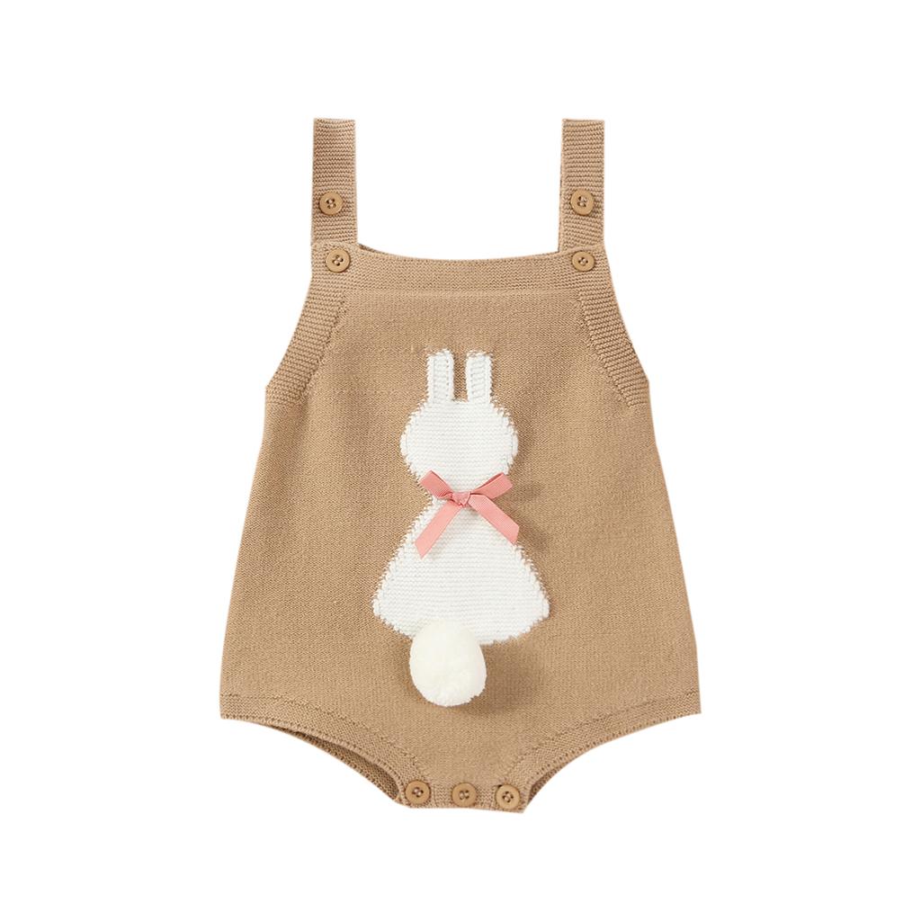 Baby Girls Easter Overalls Sleeveless Bunny Print Bow Rompers Newborn Spring Outfit
