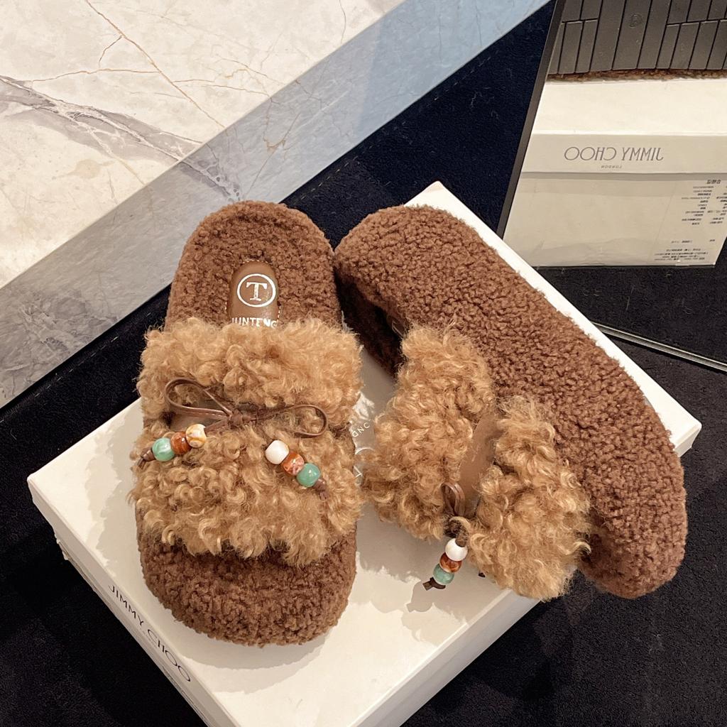 Женские пушистые туфли на толстой подошве для увеличения роста, новинка осени 2025, ленивые туфли, универсальные, с темпераментом, маленькие тапочки