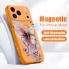 Магнитный Чехол Для Magsafe Для iPhone 17 Pro Max Розовый Узор Бабочка Акварель Покрытие с Ощущением Кожи Для iPhone 16 15 14 13 Pro Max