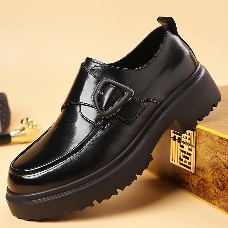 Кожаные туфли в стиле Business Casual на толстой британской подошве Роскошные мужские модные платформенные туфли для ходьбы Мужские Нескользящие Дизайнерские Мужские