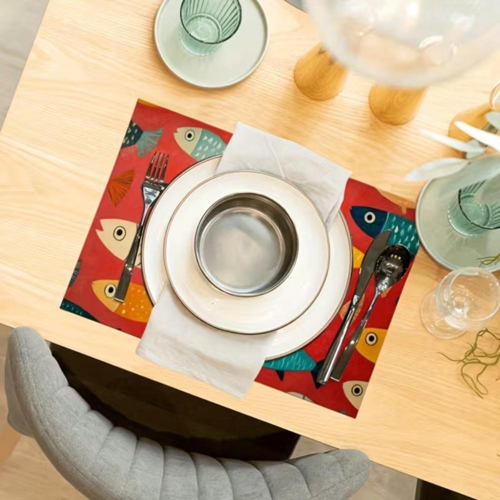 4PCS 2D Dining Mat Non-Slip Heat Insulation Pad Practical Fish Pattern Place Mat Holiday