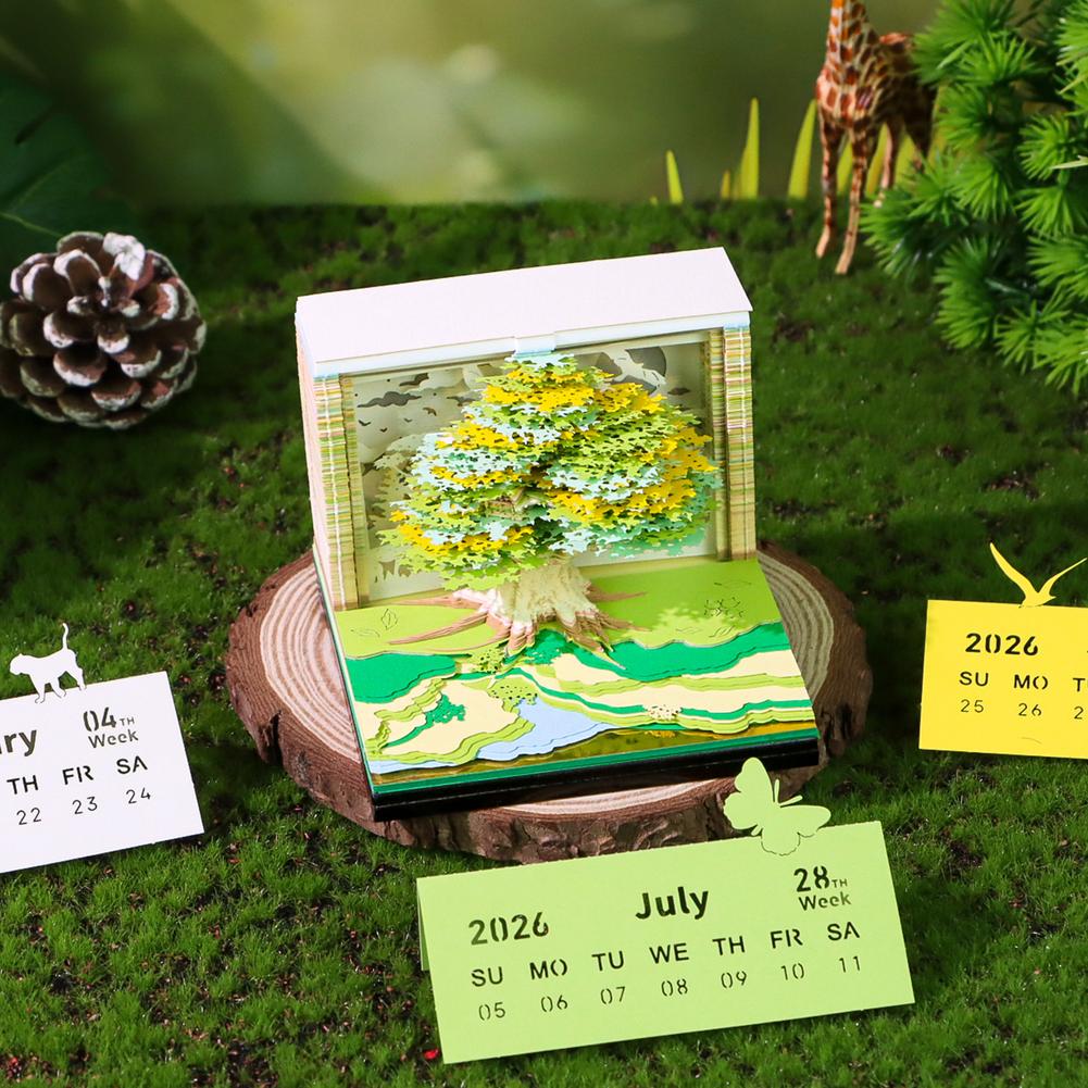 3D Notepad Cubes Treehouse Led Memo Pad 3D Calendar 2026 Desk 3D Memo Pad Paper Art Christmas New Year Gifts