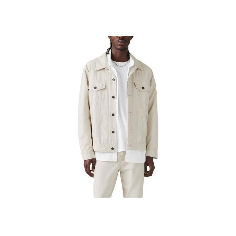 Levis SS25 Серия джинсовой ткани из льна Свободный крой Куртка с заостренным воротником С передним карманом Логотип Мужские куртки Белый A5782-0063