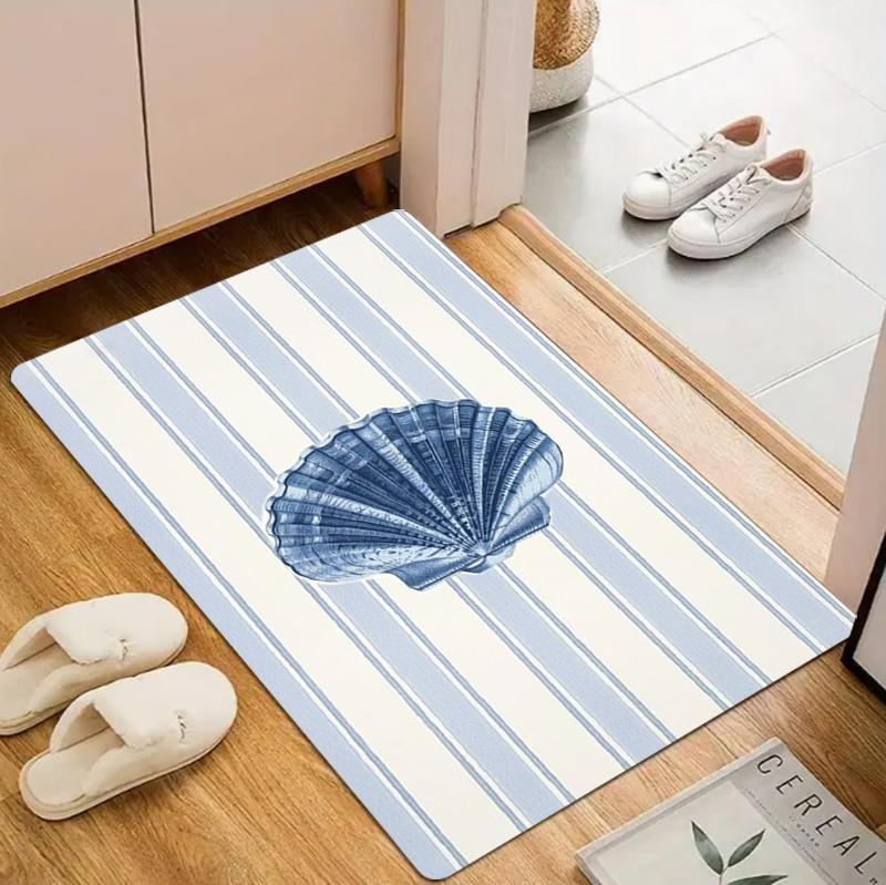 Coastal Area Rug Door Mat Timeless Carpet Floor Mat Red White Stripe Sea Creature Print for Entryway Washable Non-Slip Nordic