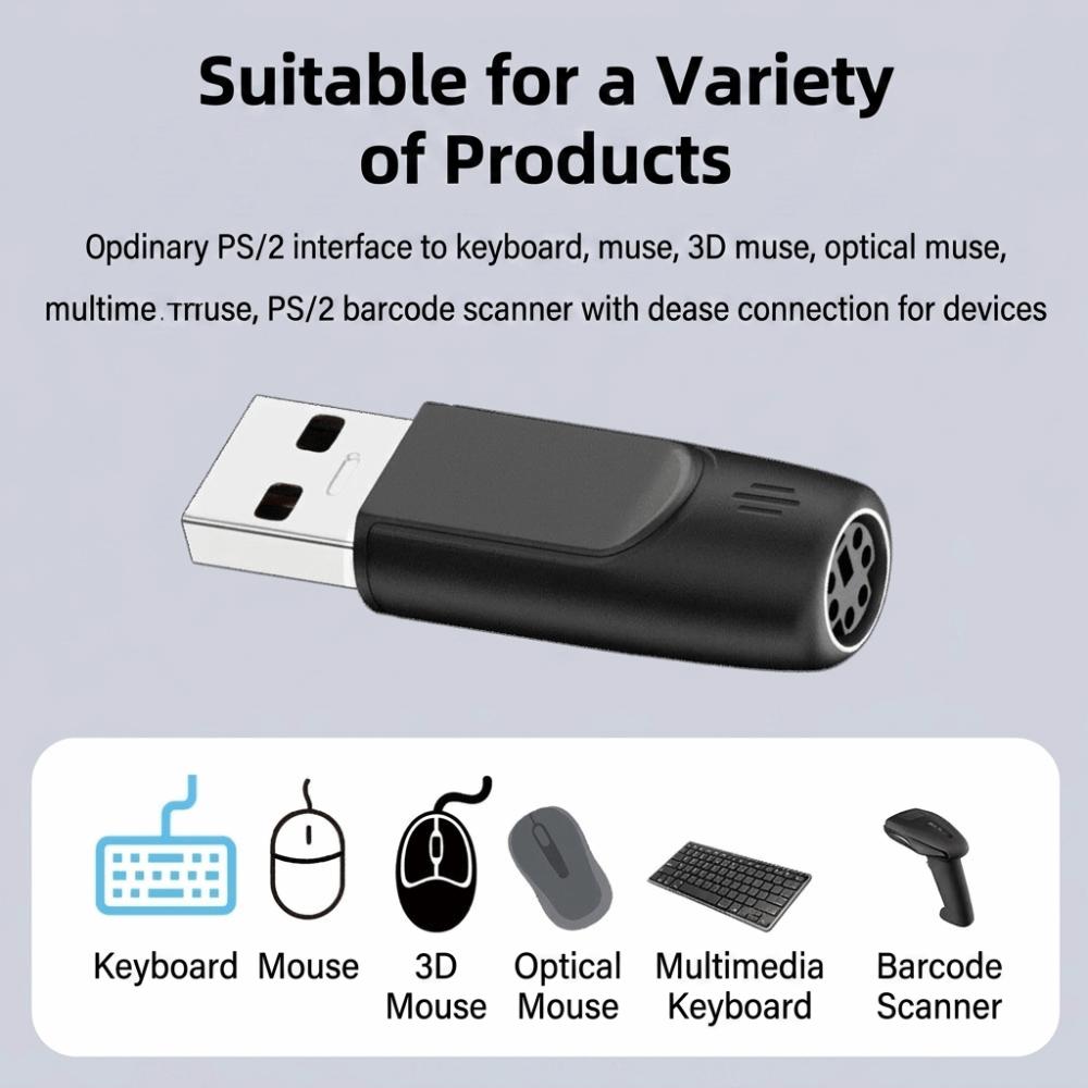 PVC for PS2 to USB Adapter Compact Keyboard Mouse Connector Mouse Connection