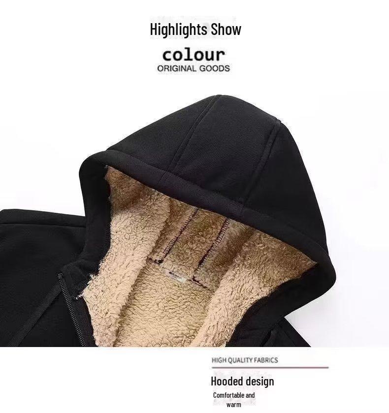 Мужской кардиган с капюшоном: Теплая толстовка из овечьего флиса с хлопковой подкладкой для осени и зимы