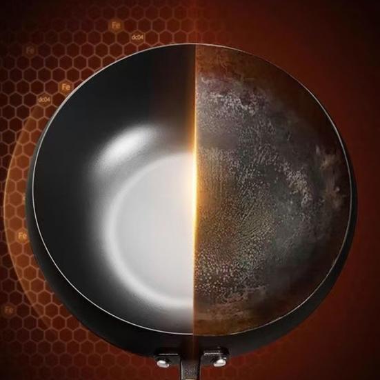 Традиционная сковорода вок из кованого железа с антипригарным покрытием, деревянной ручкой, сковорода для жарки, японская посуда для газовых и индукционных плит