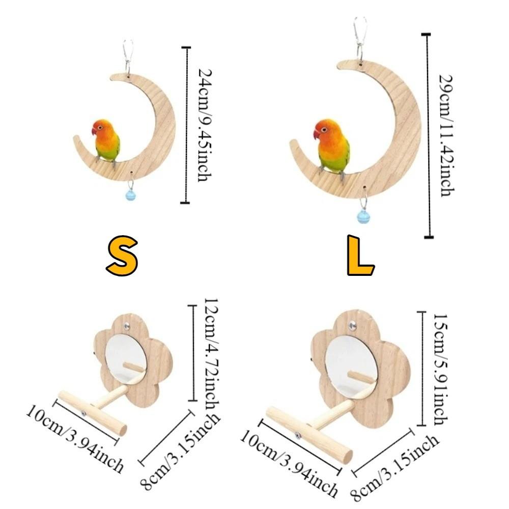 Bite Resistant Bird Flower Mirror Toy Hanging Parrot Swing Toy Parrot Swing Stand  Cage Accessories
