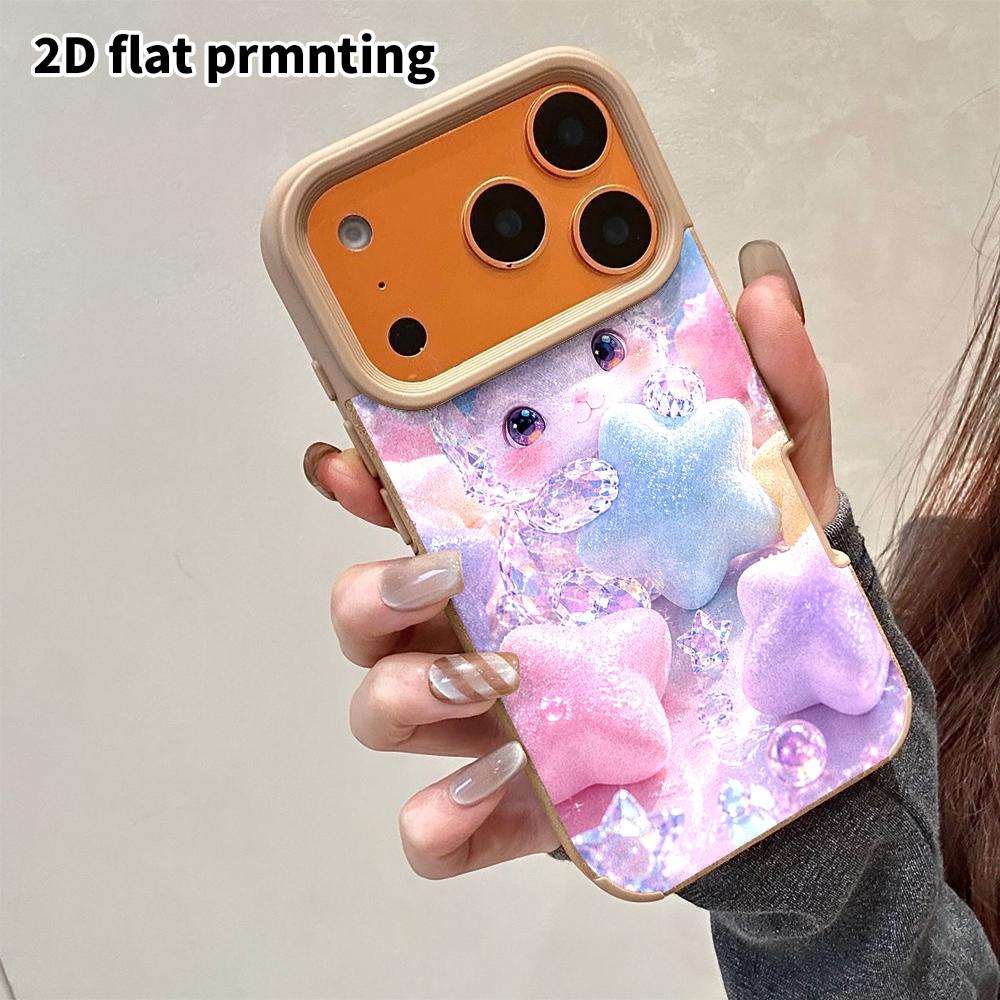Phone Case: 2D flat lambskin suitable for iPhone 18 17 16 15 14 13 Pro protective case, star rabbit, Christmas and Halloween gift