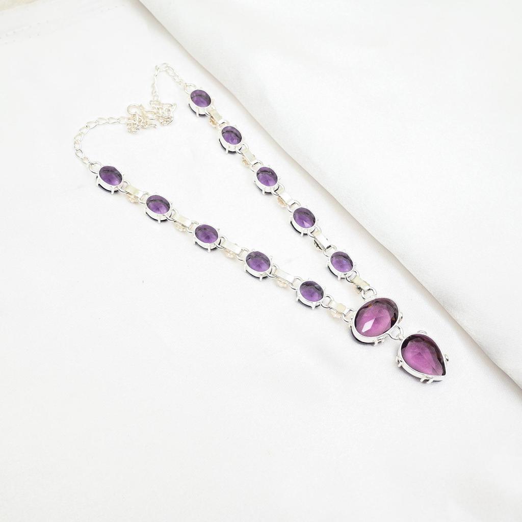 Amethyst Necklace, Gemstone 925 Sterling Silver Jewelry Necklace, Handmade Jewelry, For Anniversary Gift