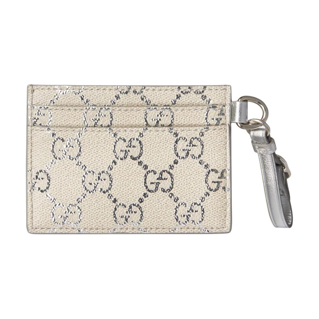 Gucci GG Emblem Classic 4 Slot Coated Fabric Leather Card Holder Women card holder Light-Beige Silver 819121-FAFGH-8741