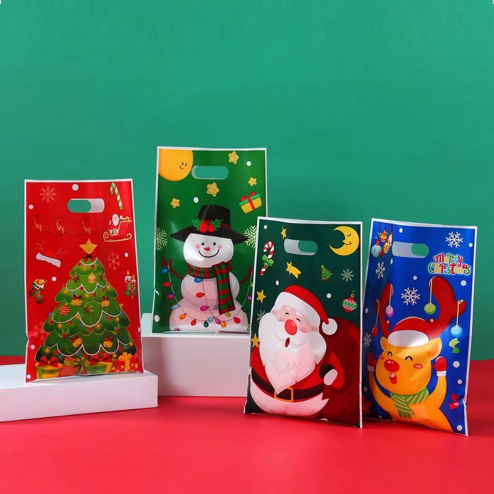 50/100 шт. Пакеты для рождественских подарков со снеговиком, Мультяшный пакет для подарков с Санта-Клаусом, Рождественский пакет для конфет 2025 Рождество