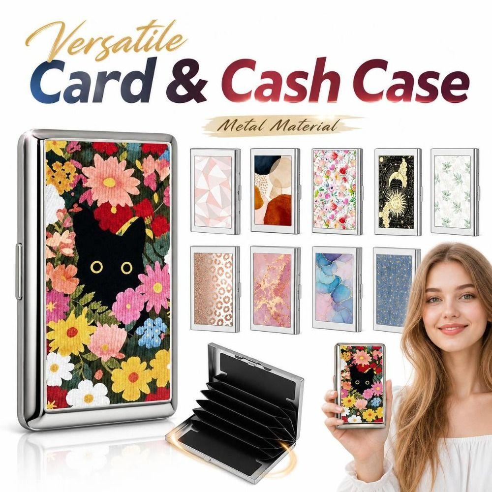 Cat Pattern Versatile Card & Cash Case Metal Material Card Holder Vintage Card Case Business Cards