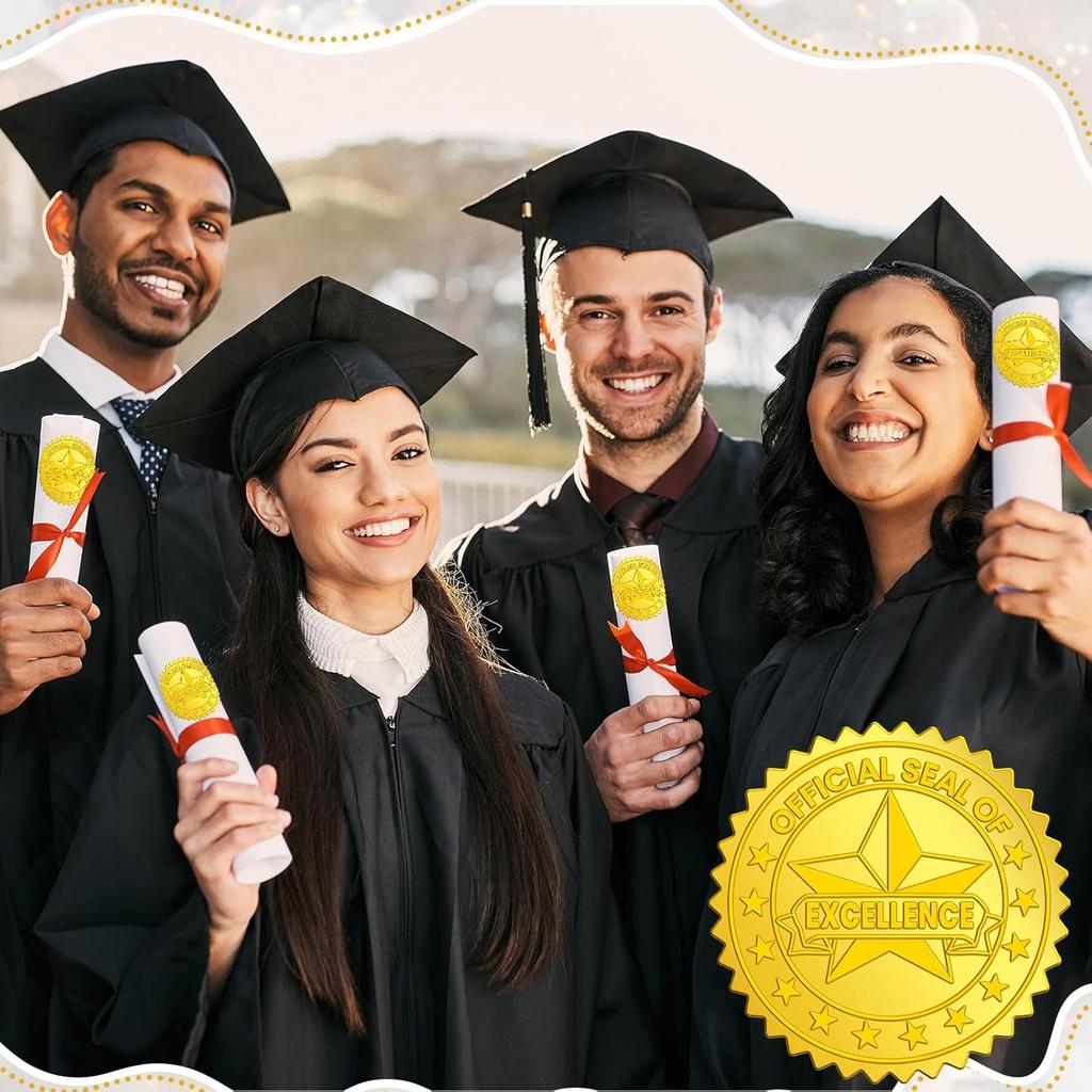 Kosiz 500 Pcs Official Seal of Excellence Embossed Gold Foil Certificate Seals 1.5 Inch Self Adhesive Gold Achievement Award Stickers for Graduation