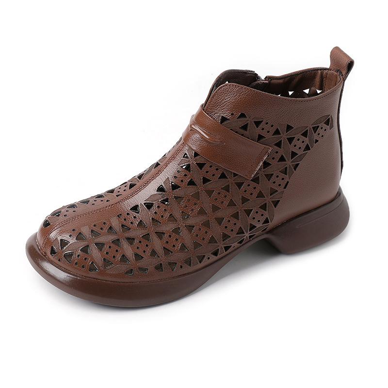 Модные летние ботильоны GKTINOO 2025, обувь из натуральной кожи, женские сандалии на низком каблуке, ботинки на боковой молнии с вырезами, дышащие, Mujer Zapatos