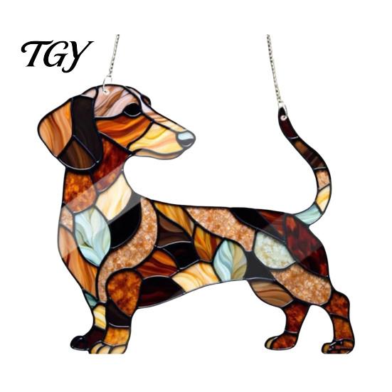 Dachshund Window Hanging Ornament, Acrylic Sun Catcher, Cute Lightweight Art Dog Decoration for Home Room Decor, Front Porch Catcher