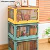 Foldable Storage Box with Transparent Door with Lid and Wheels Multifunctional Toy Storage Box Transparent Folding Storage