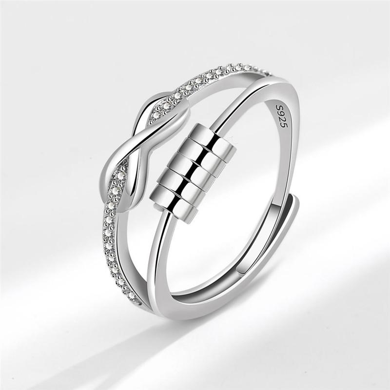 Fashion Beads Anxiety Ring Fidget Spinner Rings Korea Crystal Butterfly Flower Star Moon Ring Anti Stress Jewelry Gift