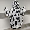 Women Autumn Korean Hooded Coat Cow Print Black White Hoodie Sweatshirt Long-sleeved Loose Harajuku Tops