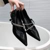 Fashion French Rhinestone Temperament Single Shoe Women Black Pointed Thin Heel Shallow High-heeled Shoes Luxury Zapatos De Mujer
