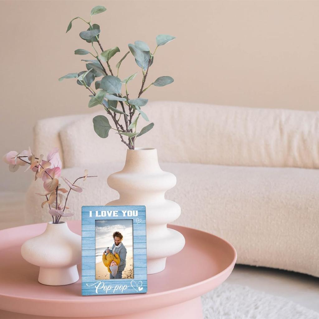 Pop Pop Gifts, I Love You PopPop Photos Frames, Holds 4 x 6 Inch Photo, Farmhouse Wooden Picture Frame Gifts, Father's Day Gift for Grandpa, Grandpa
