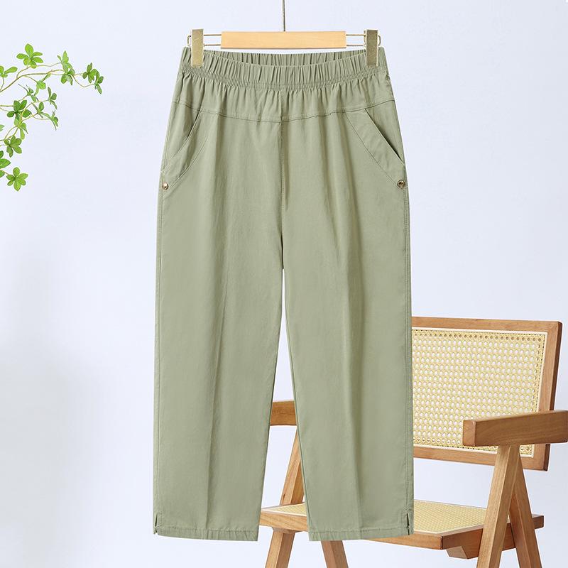 Elastic High Waist Cotton Capris for Middle-Aged and Elderly Women - Summer 2026 Casual Style for Young Mothers.
