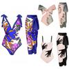 Женская мода, сексуальный купальник с v-образным вырезом и принтом, бандажный ремень, пляжная одежда с открытой спиной, юбка, монокини, бикини, купальник, купальник из 2 предметов