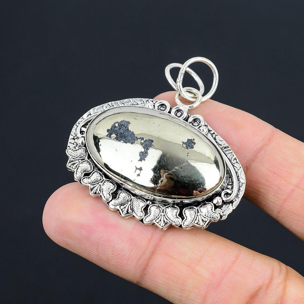 Daughters Day Deal Sterling Silver Oval Pyrite Stone Mother Boho Pendant Jewelry