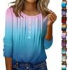 Women's Round Neck Pull Stripe Decorative Button Top Casual Solid Color 3/4 Sleeve T Shirt