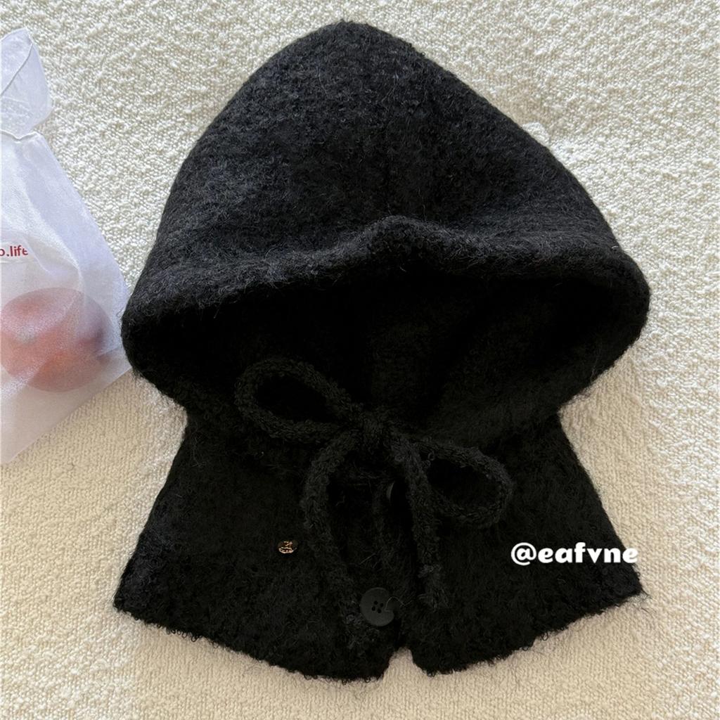Han Dan~ Lazy circle hair hooded shawl integrated balaclava hat women's autumn and winter niche warm knitted hat
