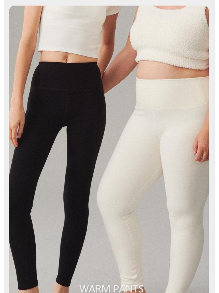 Женские осенние леггинсы с высокой посадкой из смесового хлопка - Утепленные, Теплые, Облегающие, Однотонные, Эластичный зимний базовый слой.