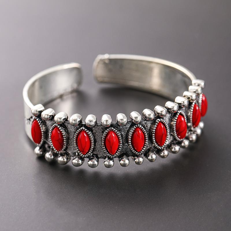 Элегантные открытые регулируемые браслеты-манжеты для женщин мужчин, праздничные украшения, винтажные украшения с бирюзой, браслеты с имитацией натурального камня