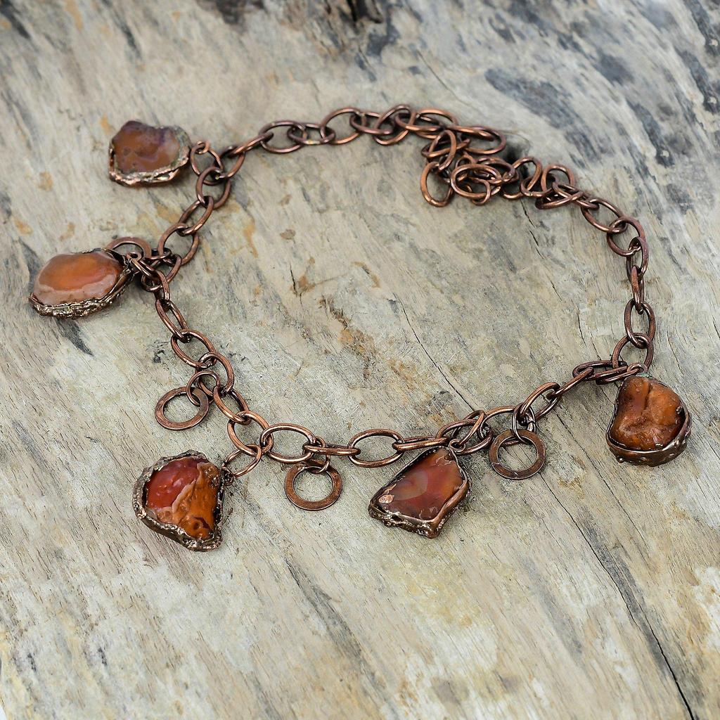 Carnelian Rough Necklace Electroformed Copper Gemstone Necklace Adjustable Chain Necklace Electroformed Jewelry Handmade Necklace for Gifts