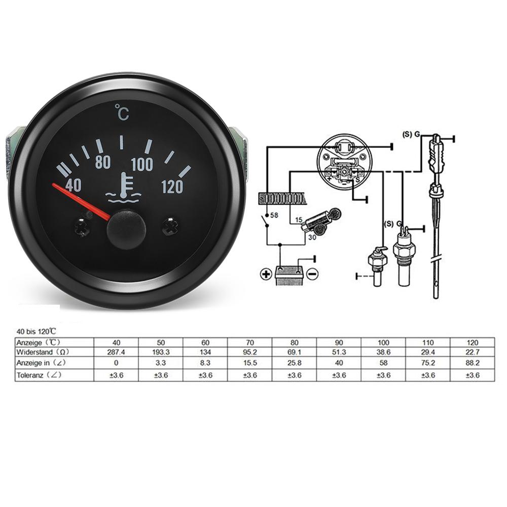ZMFJH 52mm Water Temperature Gauge with Sensor DC24V LED 40-120C Pointer Water Temp Meter for Diesel Generator Set Parts