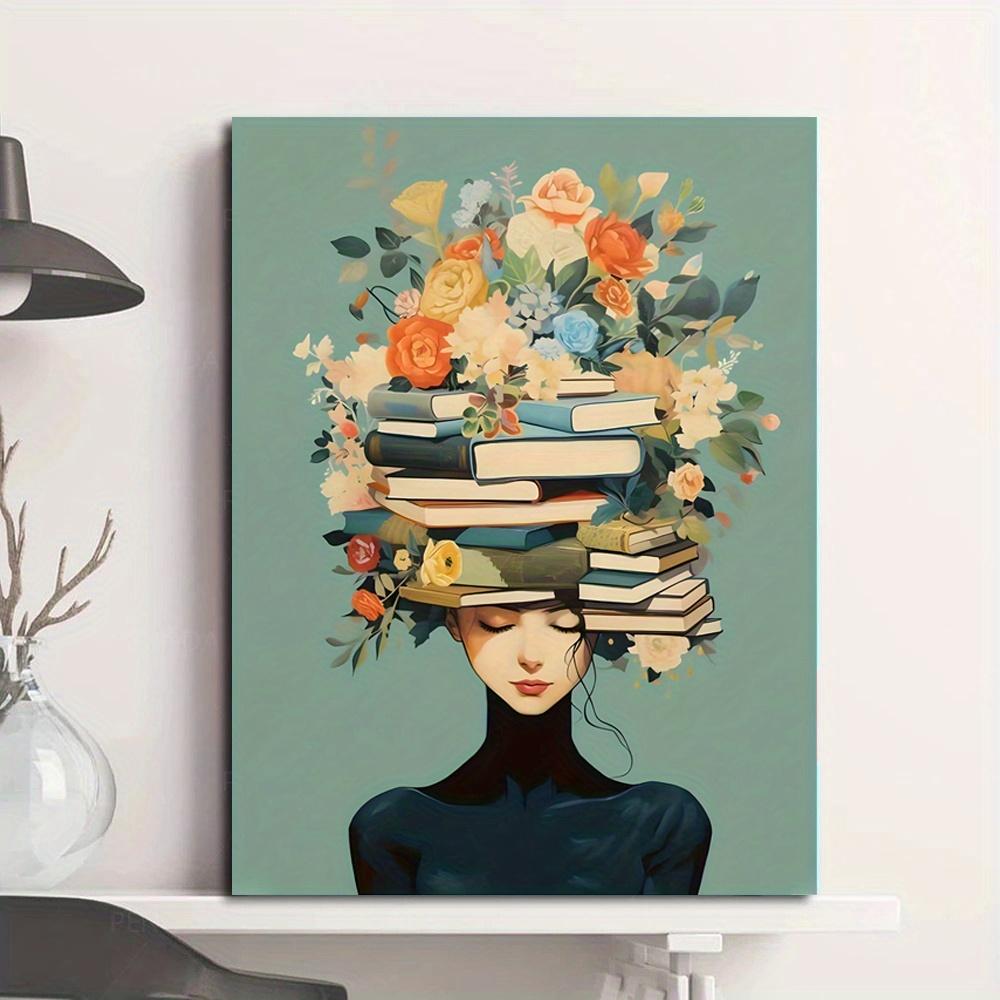With Frame Chic Girl Reading Book Canvas Art Inspiring Retro Wall Decor for Living Room Bedroom Bathroom and More Perfect Gift Idea