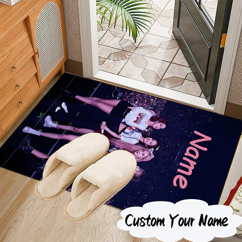 Custom Name Kpop Pink Roses Friendship Rug for Living Room, Game Rooms, Office, Bedroom, Floor Mat Playful Design, fan gifts Christmas decor