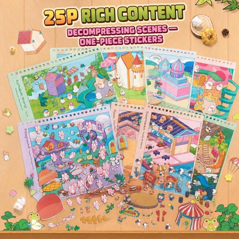 8 Scenes Landscape Sticker Book Stress‑relief DIY Cabin Scene Sticker Children Gift