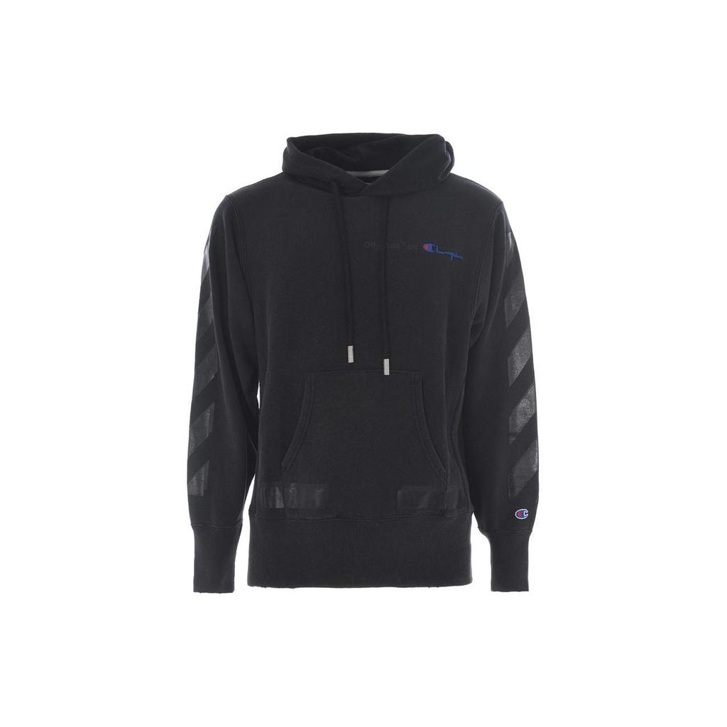 Off-White Twill Hooded Letter Logo Embroidered Long Sleeve Sweatshirt Men Sweatshirt Black OMBB027S18875050-1010