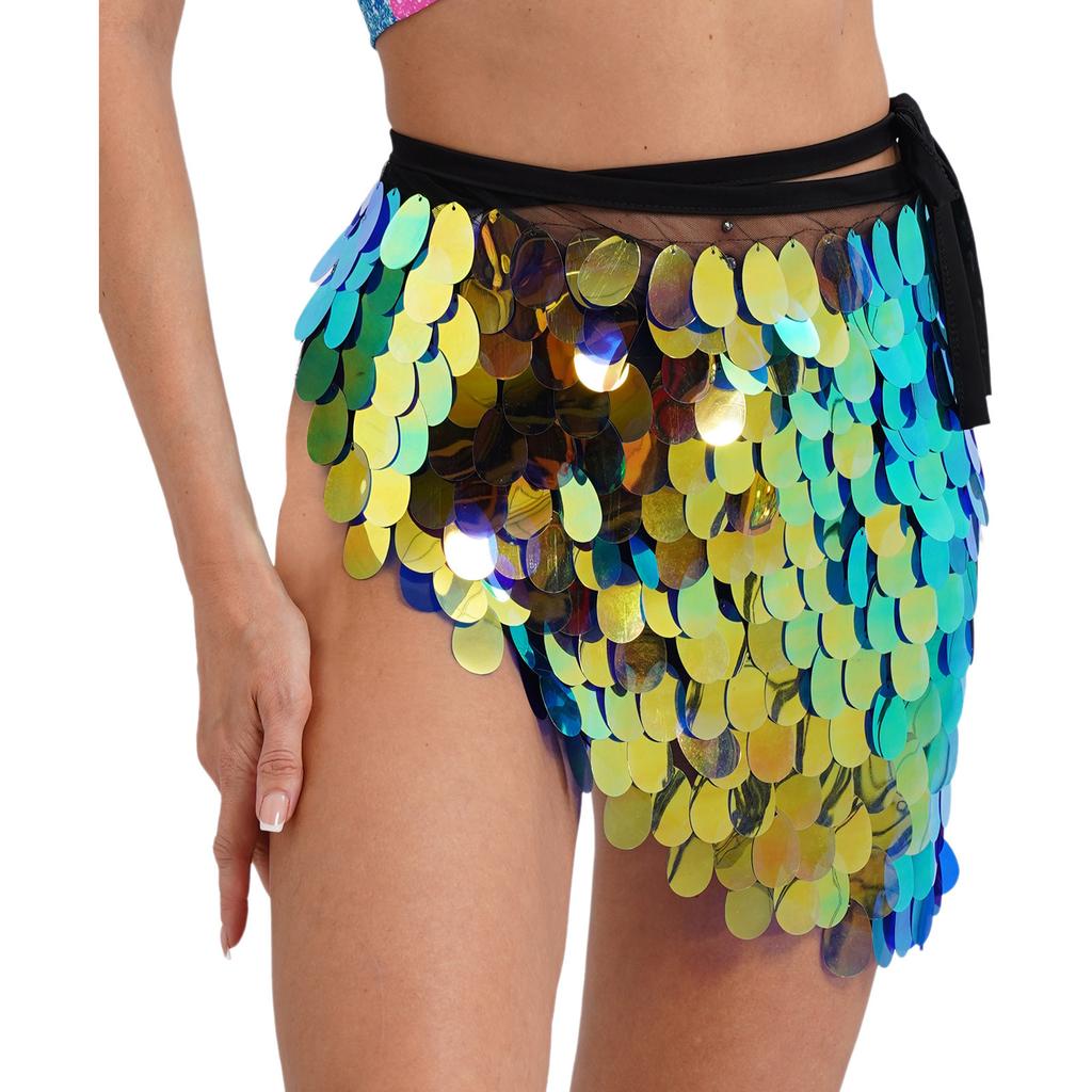 Женская юбка для танца живота на шнуровке, хип-шарф, блестящая сетчатая треугольная мини-юбка с пайетками для вечеринки танго