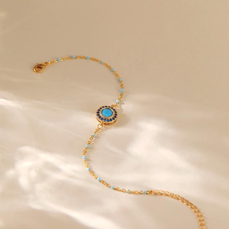 Women Simple Bohemian Round Turquoise Pendant 18k Gold Plated Fashion Bracelet