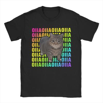 OIIA OIIA Вращающаяся Кошка Мем Футболки Мужские Чистый Хлопок Смешные Футболки С Круглым Вырезом Смешные Мозголомные Футболки Короткий Рукав Мерч Идея для Подарка
