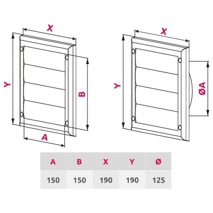 Grille d'aération - KOTARBAU - Couvercle avec lamelles verrouillables - Diamètre 125 mm - Blanc - Mural